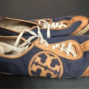 Tory Burch Blue and Tan Sneakers